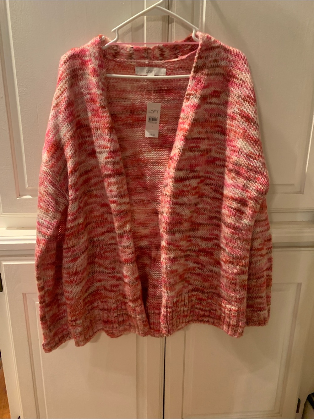 LOFT Pink Multicolor Open-Front Cardigan Sweater
